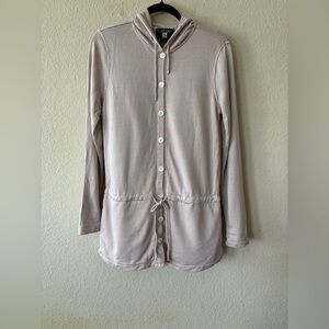 Ellen Tracy Saks Fifth Avenue Silk Jacket‎ Waist Tie Button Up Hoodie M